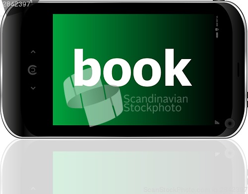 Image of business concept: smartphone with word book on display