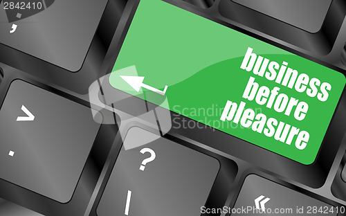 Image of business before pleasure button on computer keyboard key