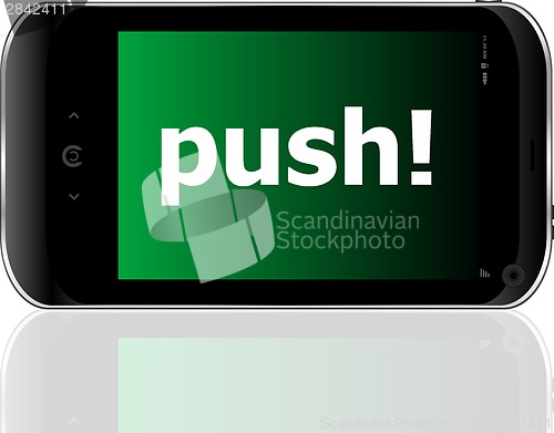 Image of Web development concept: smartphone with word push on display