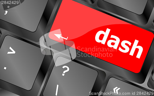 Image of dash word on keyboard key, notebook computer button