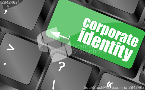 Image of corporate identity button on computer keyboard key