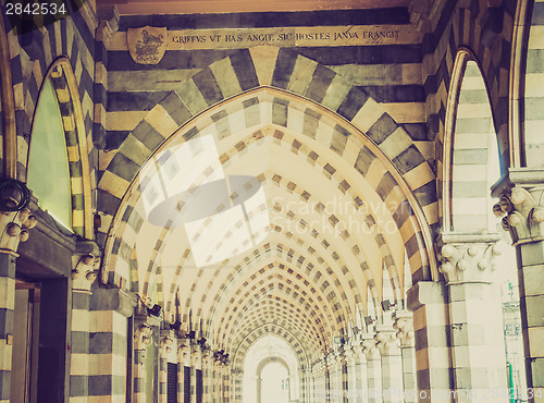 Image of Retro look Via XX Settembre colonnade in Genoa