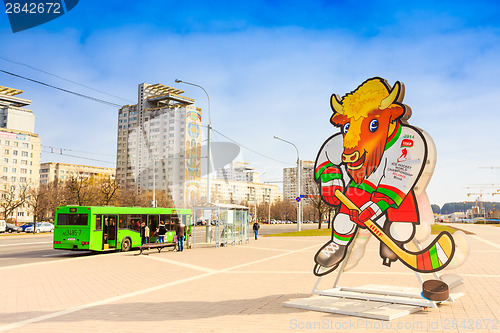 Image of Volat, the official mascot of the 2014 IIHF World Championship, 