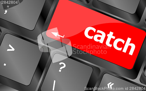 Image of catch word on keyboard key, notebook computer button