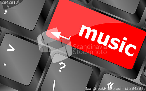 Image of Computer keyboard with music key - technology background