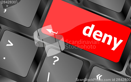 Image of deny word on computer pc keyboard key