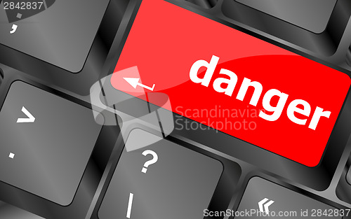 Image of danger word on computer key. security concept