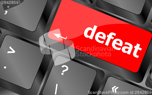 Image of defeat button on white computer keyboard keys