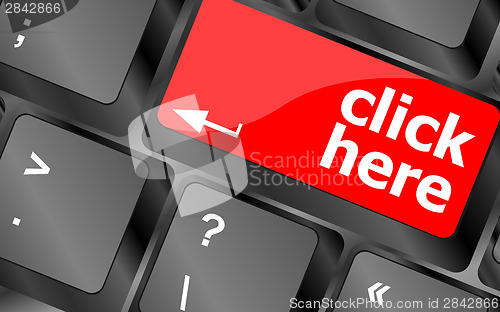 Image of Keyboard with click here button, internet concept