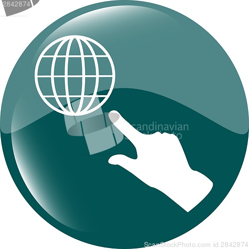 Image of Internet sign icon with people hand. World wide web symbol. Circles buttons