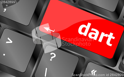 Image of dart word on keyboard key, notebook computer button