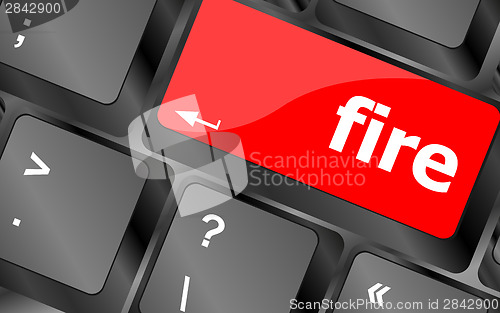 Image of fire word on keyboard key, notebook computer button