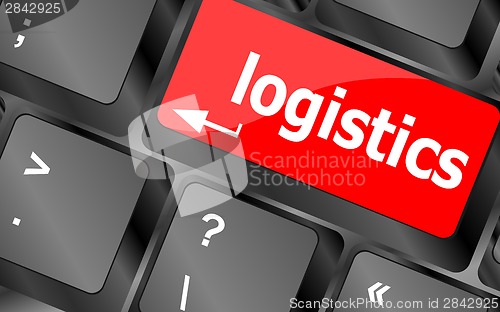 Image of logistics words on laptop keyboard, business concept
