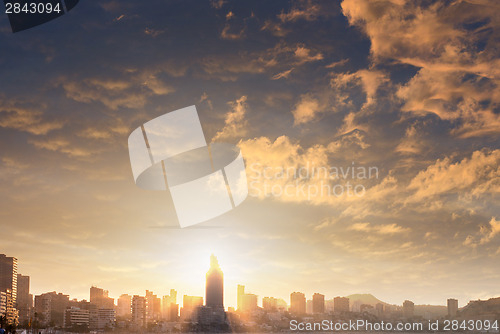 Image of View of Benidorm on sunset