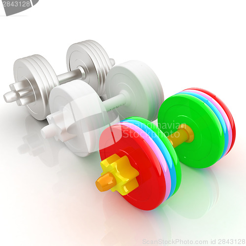 Image of Colorfull dumbbells on a white background