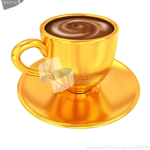 Image of Gold coffee cup on saucer on a white background 