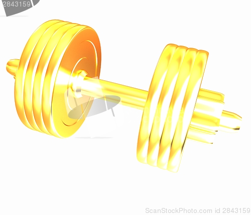 Image of Gold dumbbells isolated on a white background