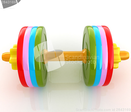 Image of Colorful dumbbells on a white background