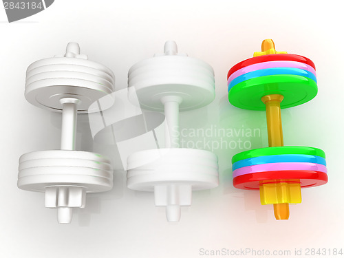 Image of Colorfull dumbbells on a white background