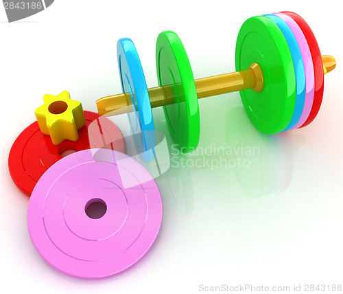 Image of Colorful dumbbells are assembly and disassembly on a white backg