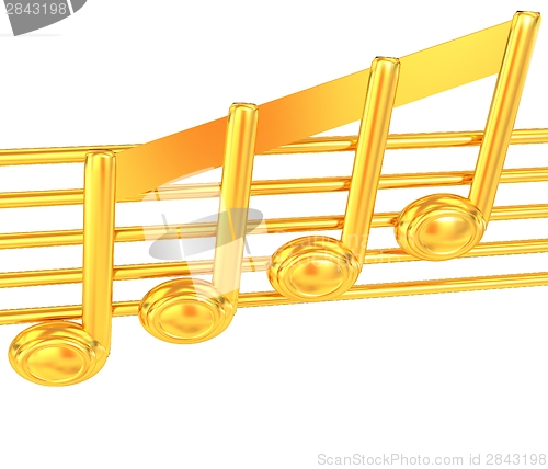 Image of 3D music note on staves on a white 