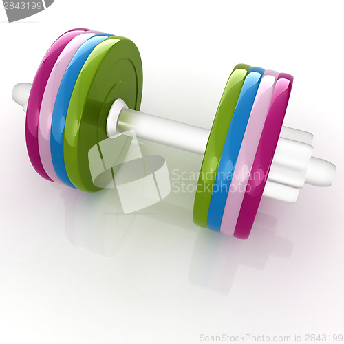 Image of Colorful dumbbells on a white background