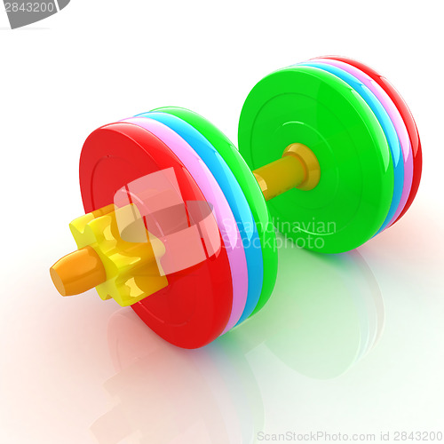 Image of Colorful dumbbells on a white background