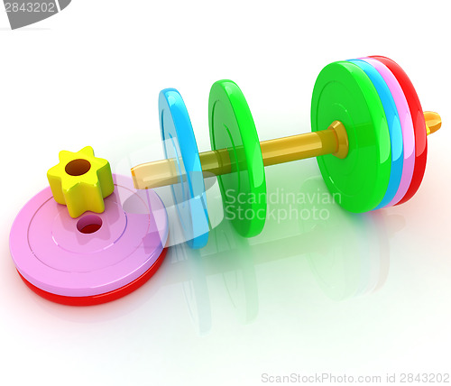 Image of Colorful dumbbells are assembly and disassembly on a white backg