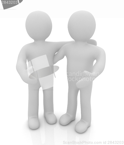 Image of Friends standing next to an embrace. 3d image. Isolated white ba
