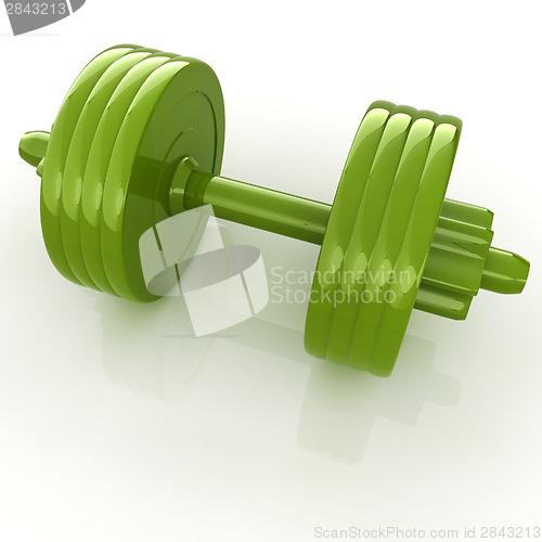 Image of Colorful dumbbells on a white background