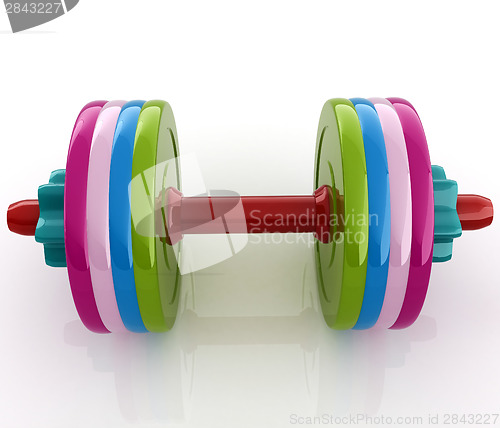 Image of Colorful dumbbells on a white background