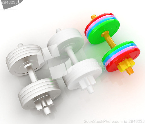 Image of Colorfull dumbbells on a white background