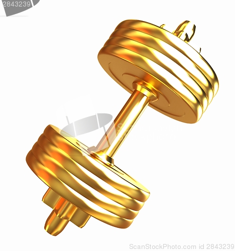 Image of Gold dumbbells isolated on a white background