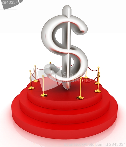 Image of Dollar sign on podium. 3D icon on white background 