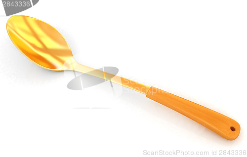 Image of gold long spoon on white background 
