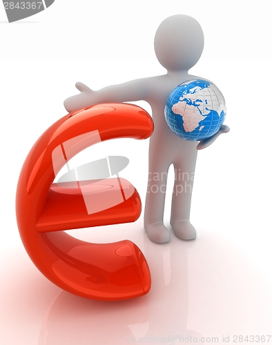 Image of 3d people - man, person presenting - euro with global concept wi