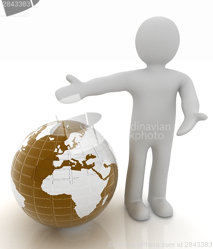 Image of 3d people - man, person presenting - pointing. Global concept wi