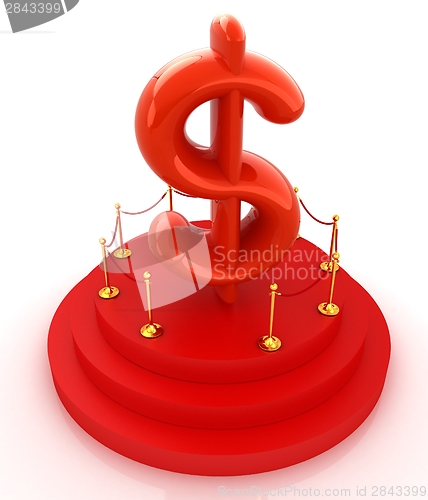 Image of Dollar sign on podium. 3D icon on white background 