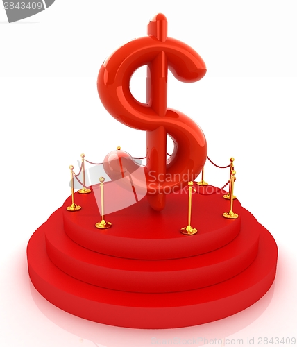 Image of Dollar sign on podium. 3D icon on white background 