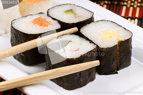 Image of Sushi and chopsticks