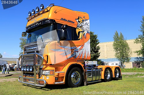 Image of Yellow Scania V8 Truck in a Show