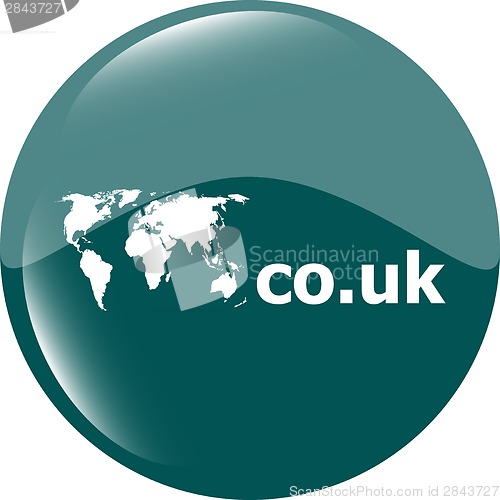 Image of Domain CO.UK sign icon. Top-level internet domain symbol with world map