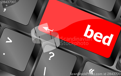 Image of bed word on keyboard key, notebook computer button