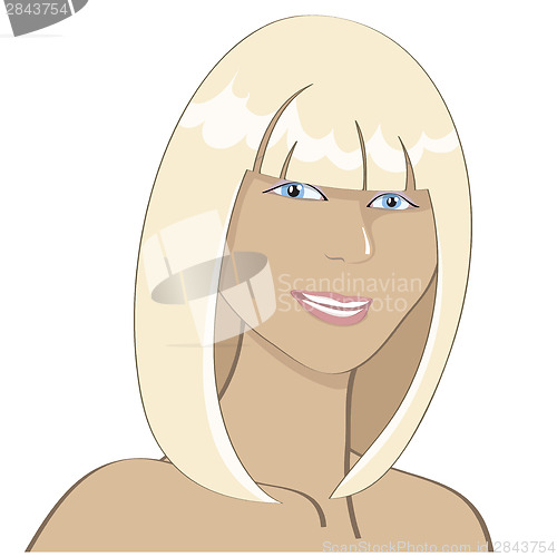 Image of portrait of a smiling sunburnt blonde girl