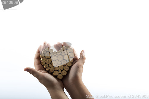 Image of Young hands giving wooden heart