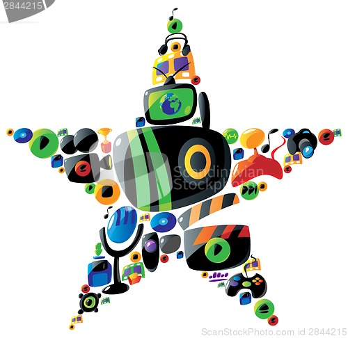 Image of Colorful entertainment and music icons in star shape