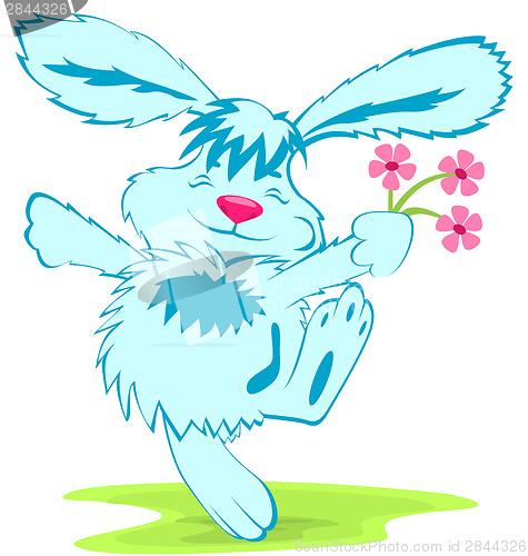 Image of Blue rabbit with flowers