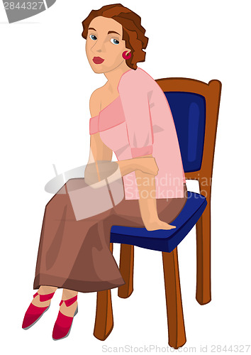 Image of Retro girl sitting on the chair isolated