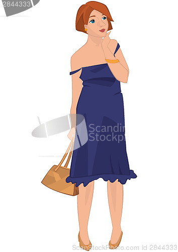 Image of Retro girl in blue dress isolated