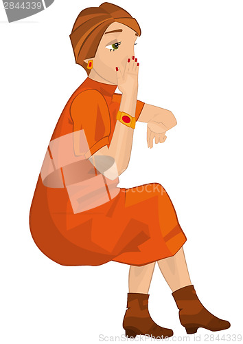 Image of Retro girl sitting in orange  isolated